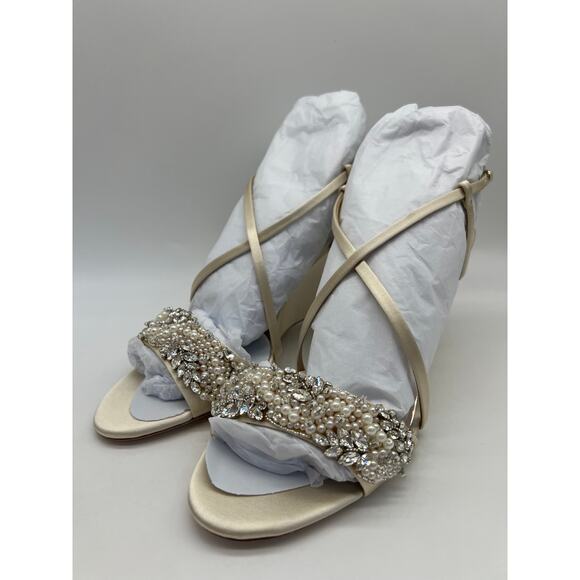 Badgley Mischka Women's Clarisa Embellished Wedge Sandal Ivory MP5243 Size 9.5 - Picture 10 of 12